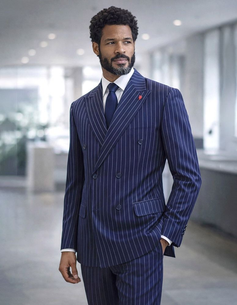 Statement Mens Modern Fit 2 Piece 100% Super 200s Wool Pinstripe Suit