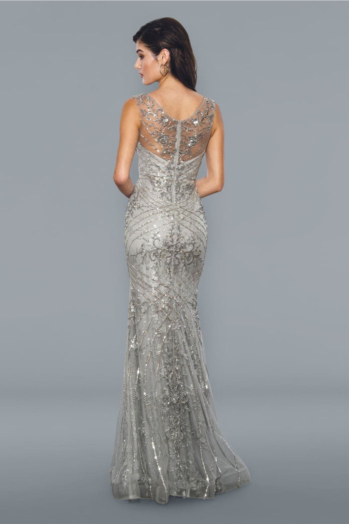 Stella Couture 21048 Sleeveless Beaded Plus Size Silver Evening Gown