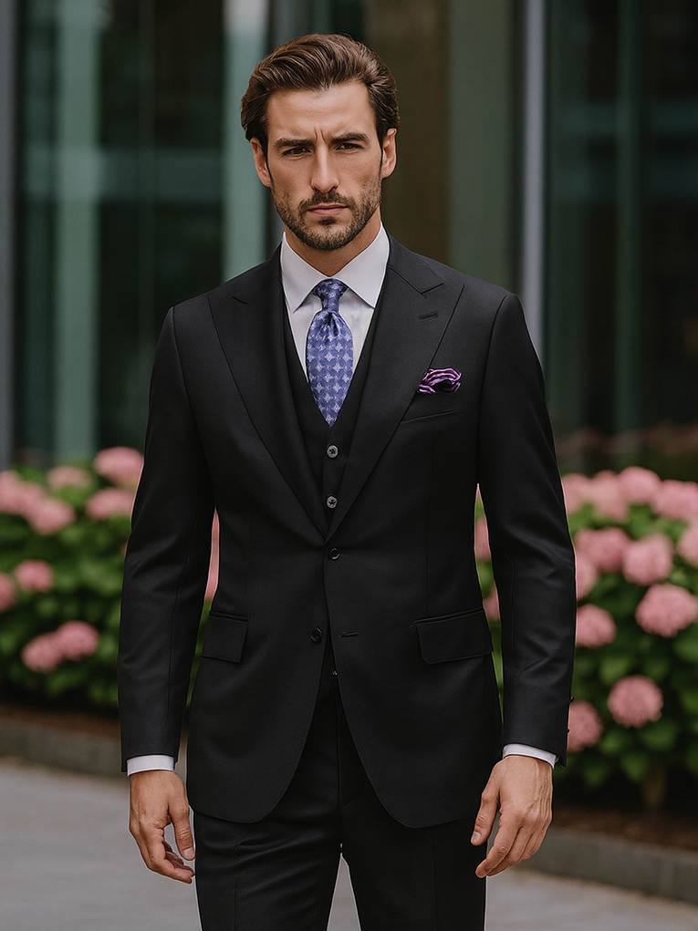 Modern Fit Black Suit by Steve Harvey Suits Brand