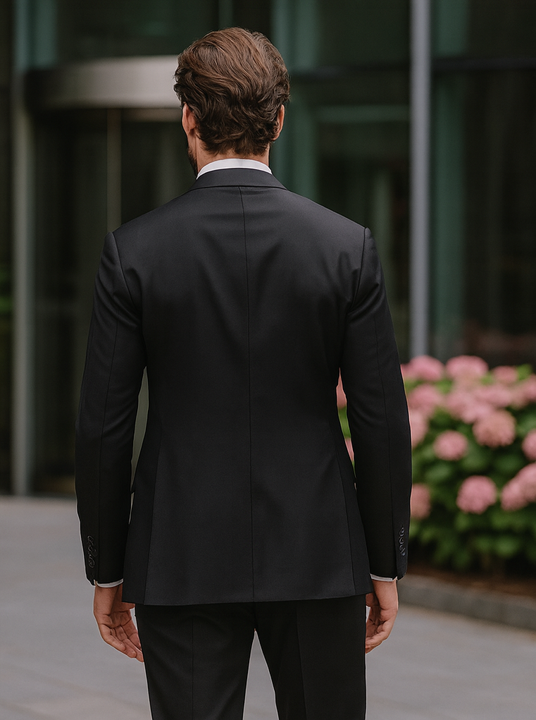 Modern Fit Black Suit by Steve Harvey Suits Brand