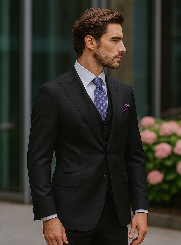 Modern Fit Black Suit by Steve Harvey Suits Brand
