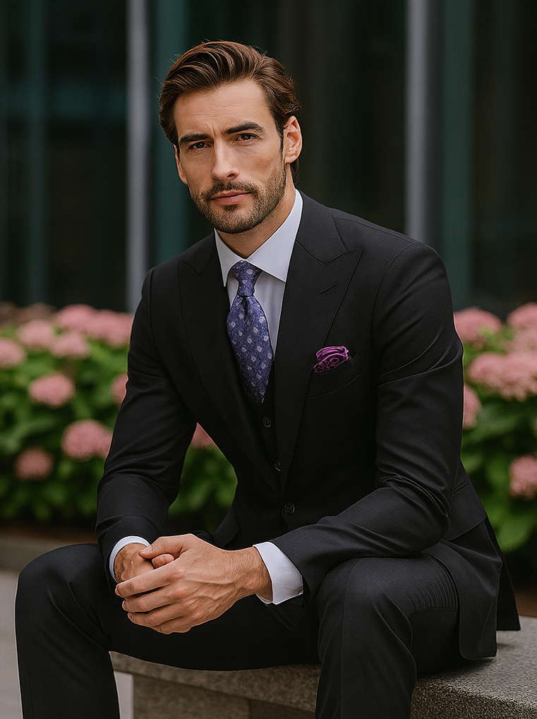 Modern Fit Black Suit by Steve Harvey Suits Brand