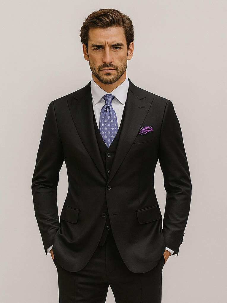 Modern Fit Black Suit by Steve Harvey Suits Brand