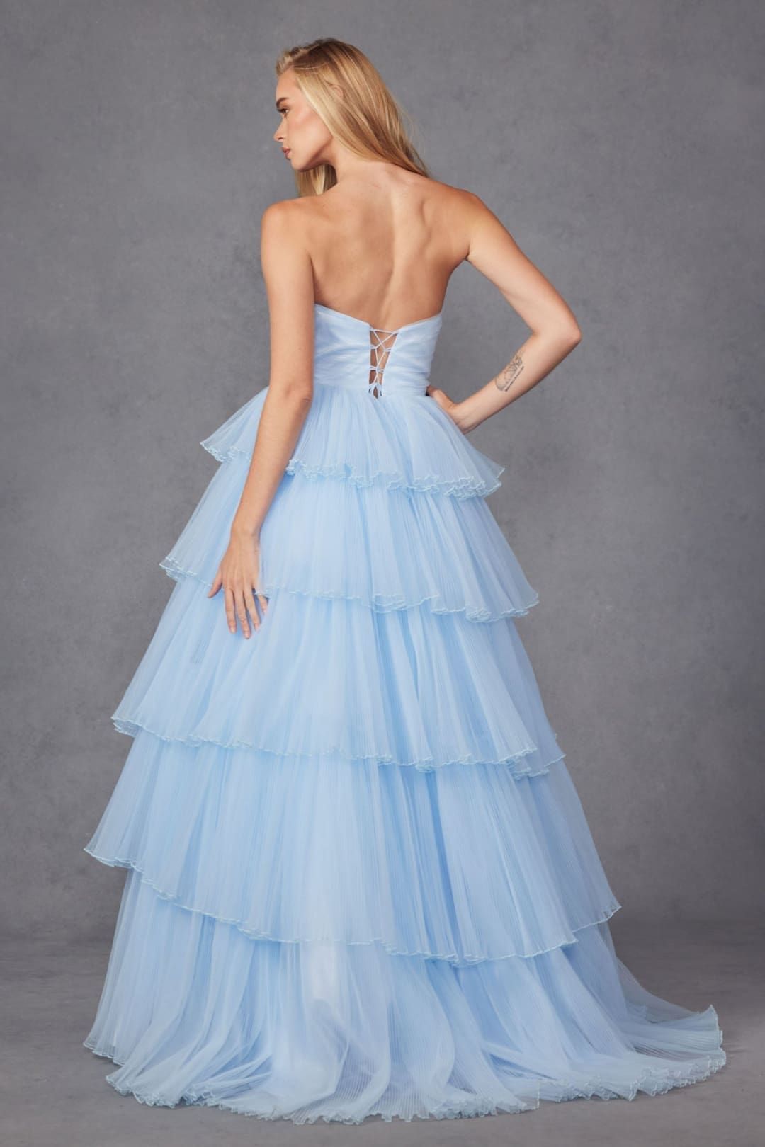 Strapless A-line Tiered Ruffled Gown by Juliet JT2452K