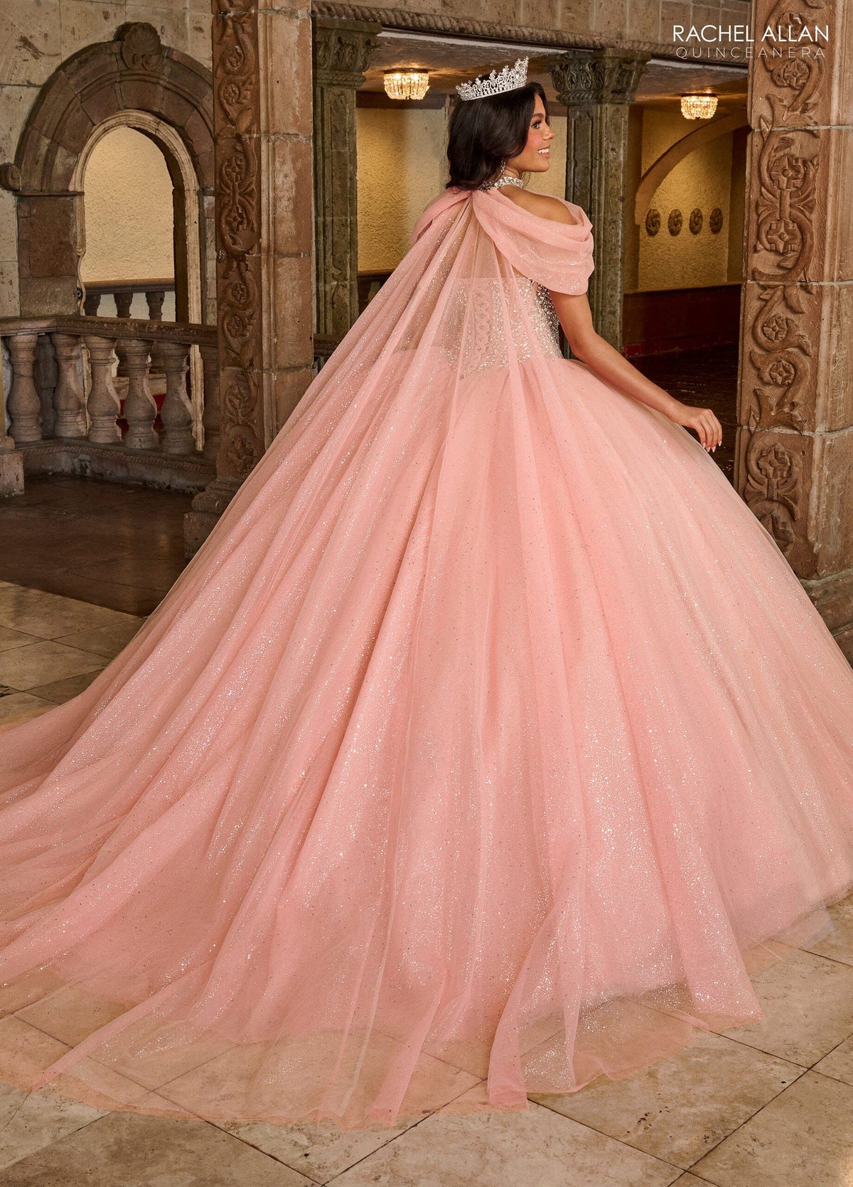 Rachel Allan RQ1130 Strapless Cape Quinceanera Dress