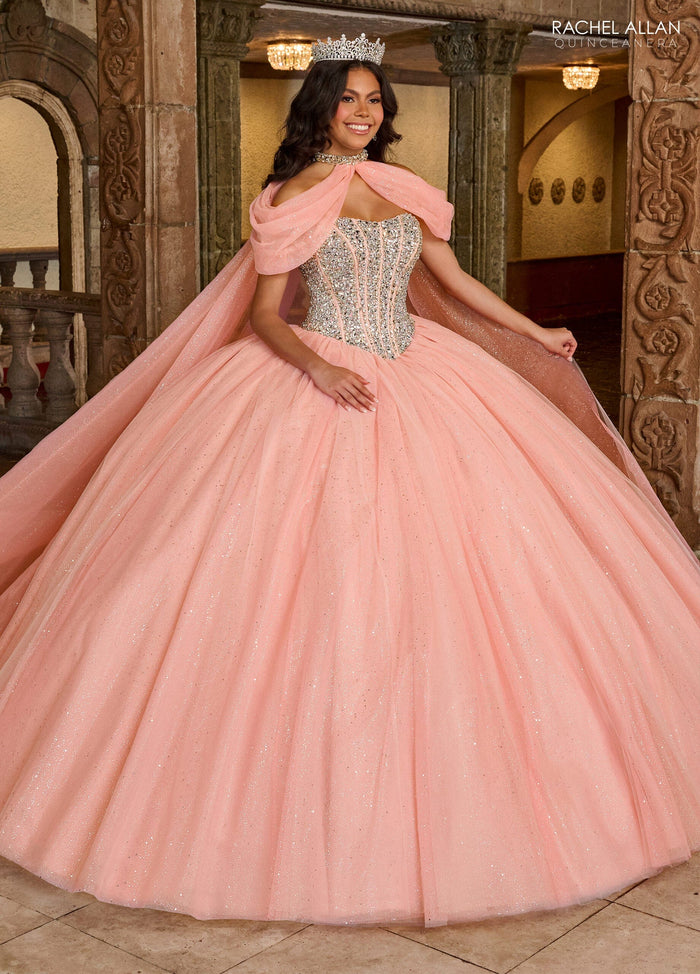 Rachel Allan RQ1130 Strapless Cape Quinceanera Dress