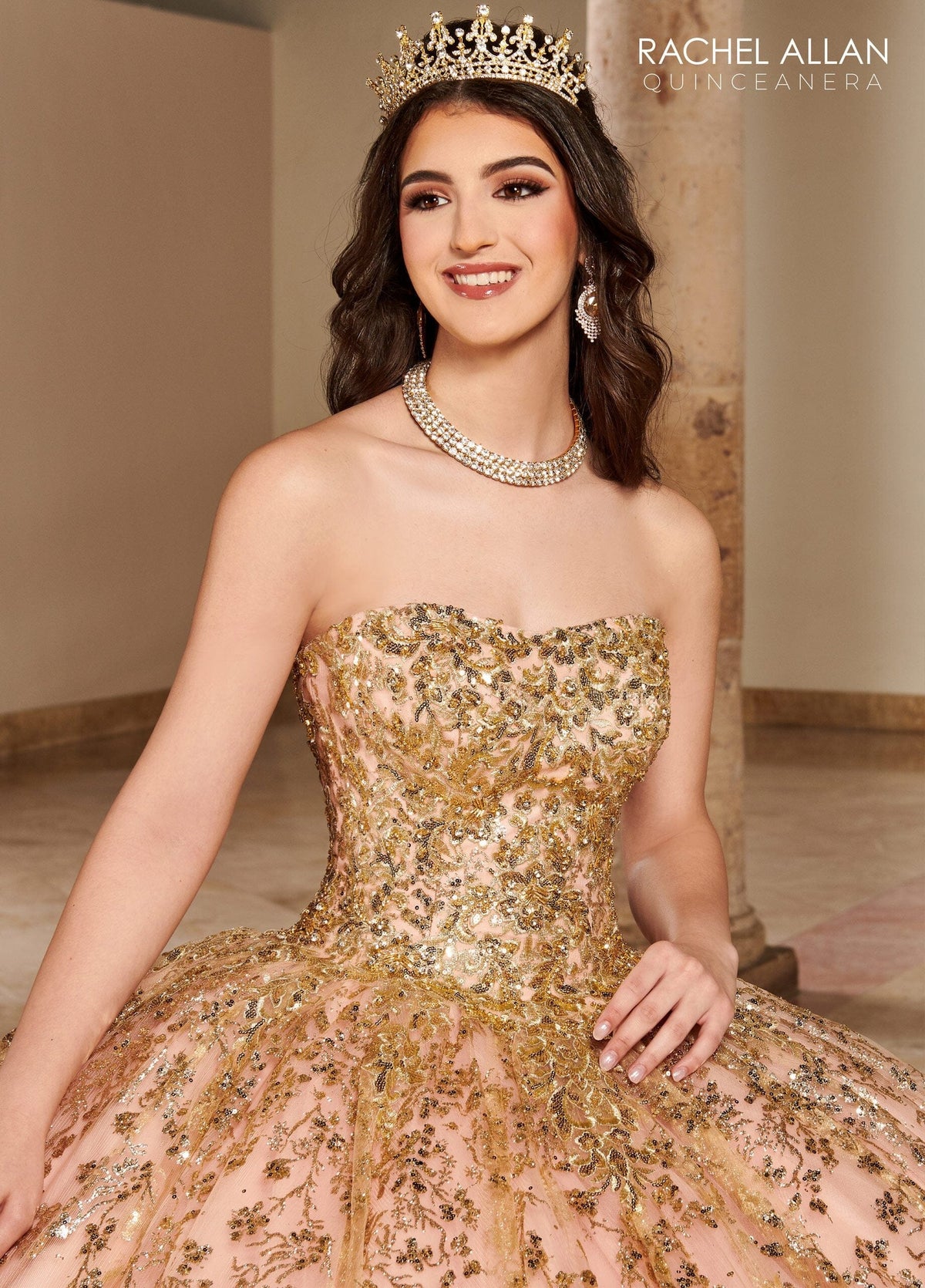 Rachel Allan RQ2176 Strapless Long Sleeve Quinceanera Dress