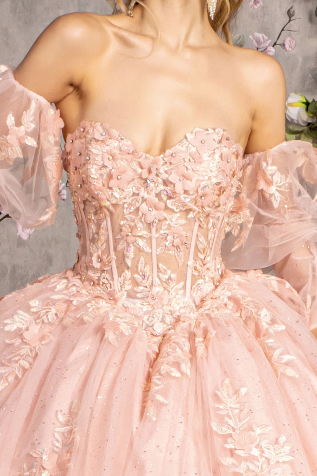 Strapless Puff Sleeve Corset Ball Gown by GLS Gloria GL3476