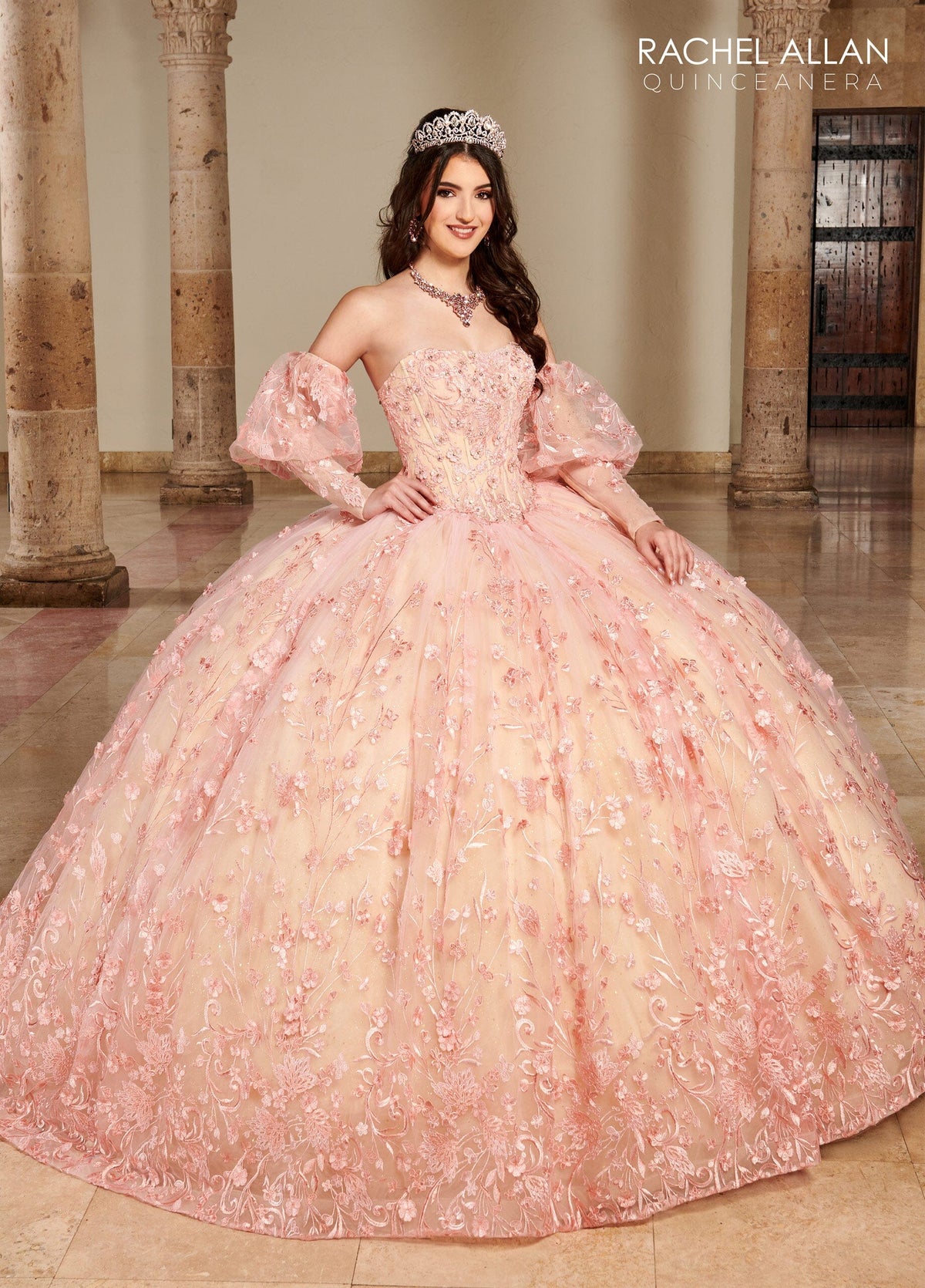 Rachel Allan RQ1123 Strapless Puff Sleeve Quinceanera Dress