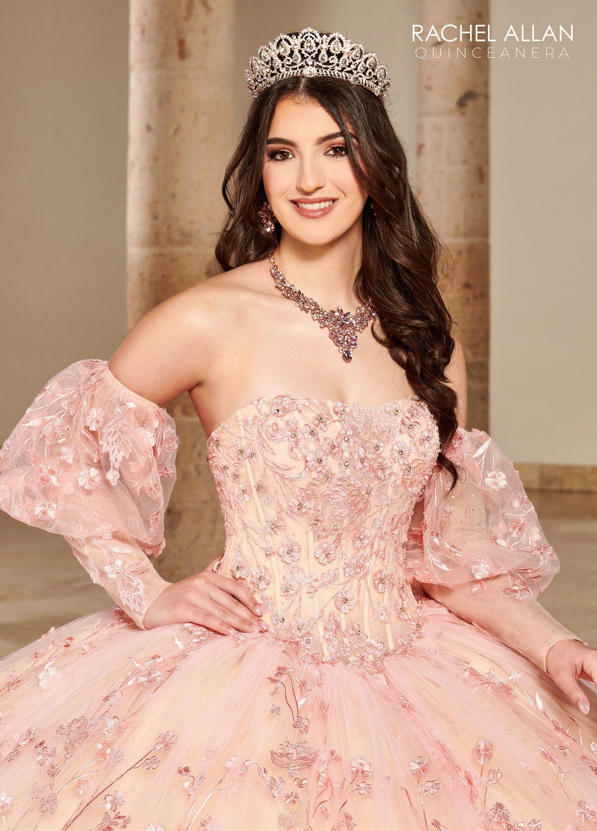Rachel Allan RQ1123 Strapless Puff Sleeve Quinceanera Dress