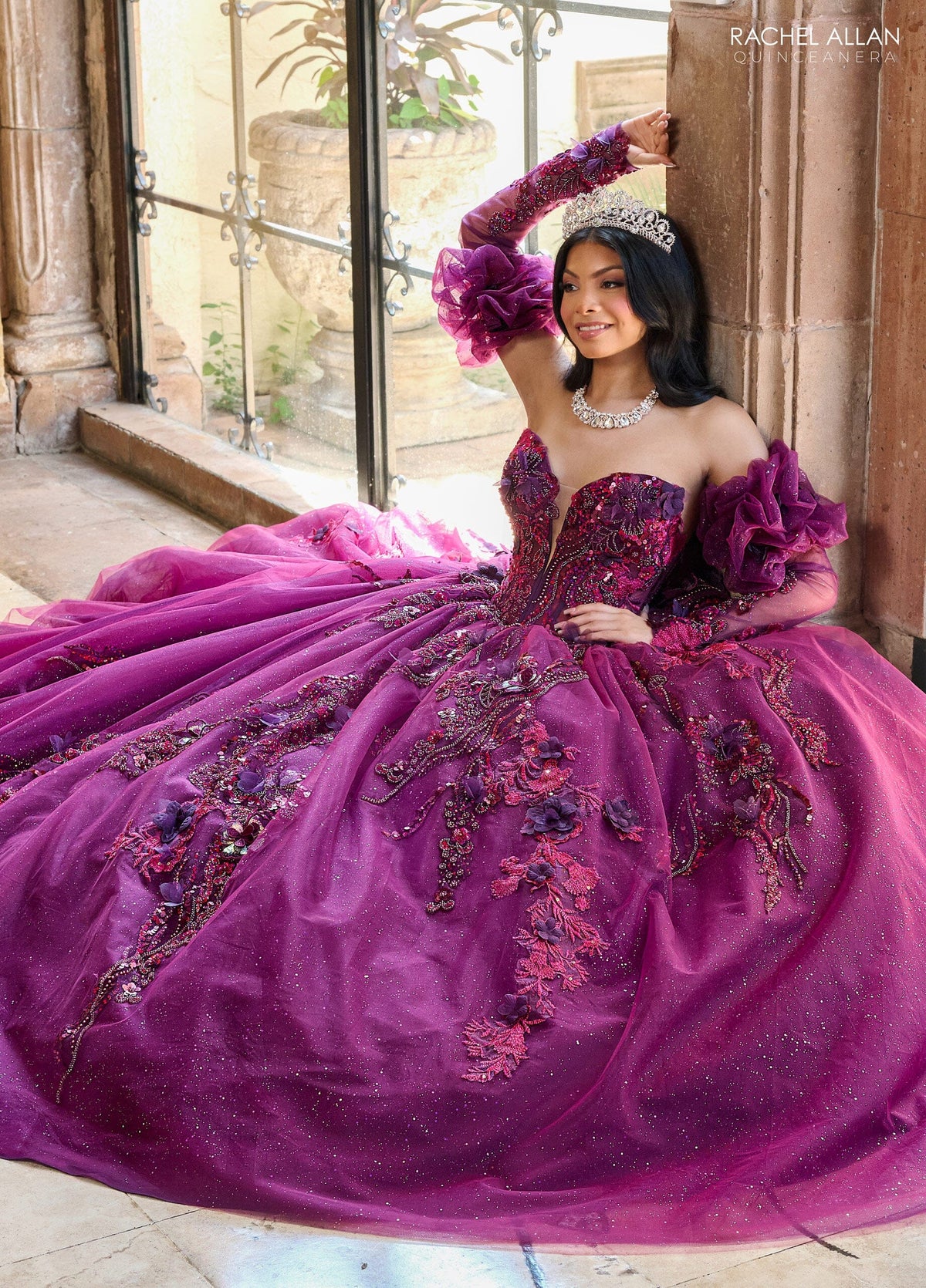 Rachel Allan RQ2184 Strapless Puff Sleeve Quinceanera Dress