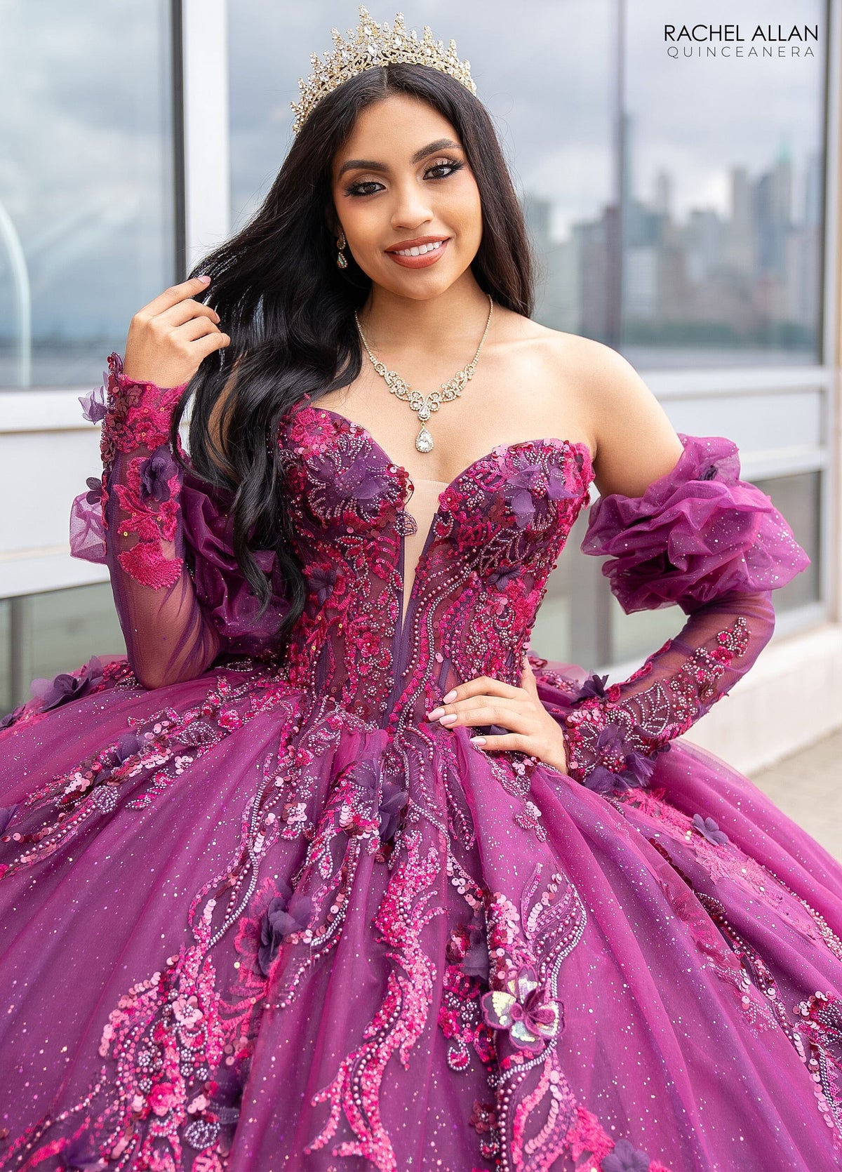 Rachel Allan RQ2184 Strapless Puff Sleeve Quinceanera Dress