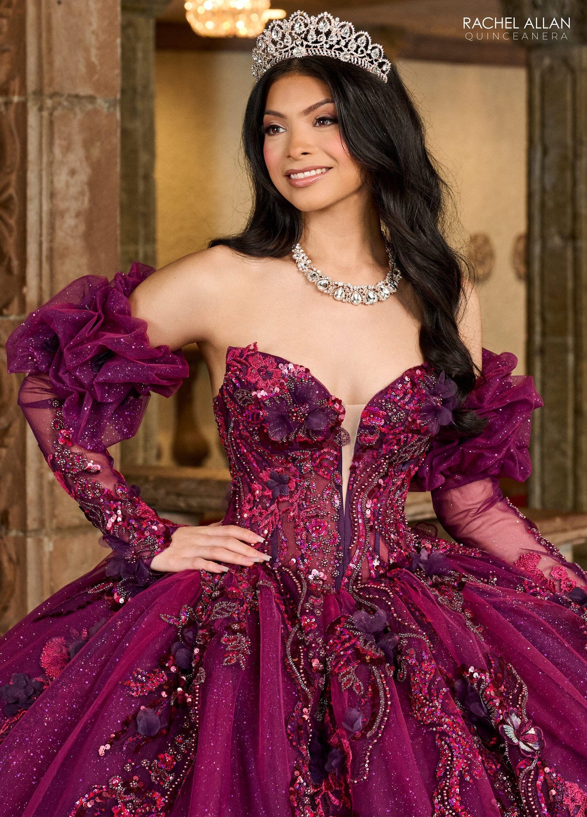 Rachel Allan RQ2184 Strapless Puff Sleeve Quinceanera Dress