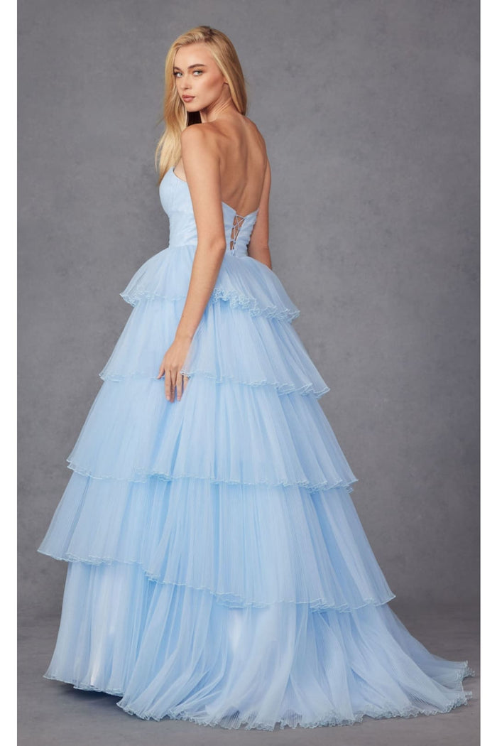 Strapless Tiered Ruffled A-Line Gown by Juliet JT2452K