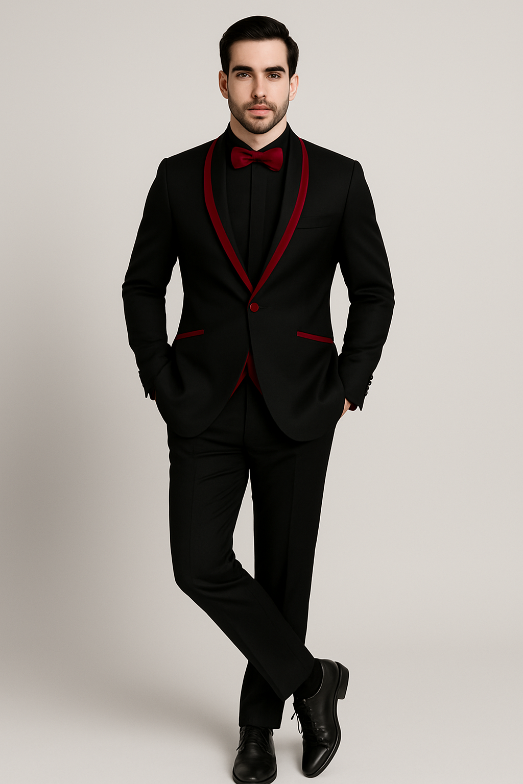 Prom ~ Wedding Tuxedo Dinner Jacket Black/Burgundy Trim