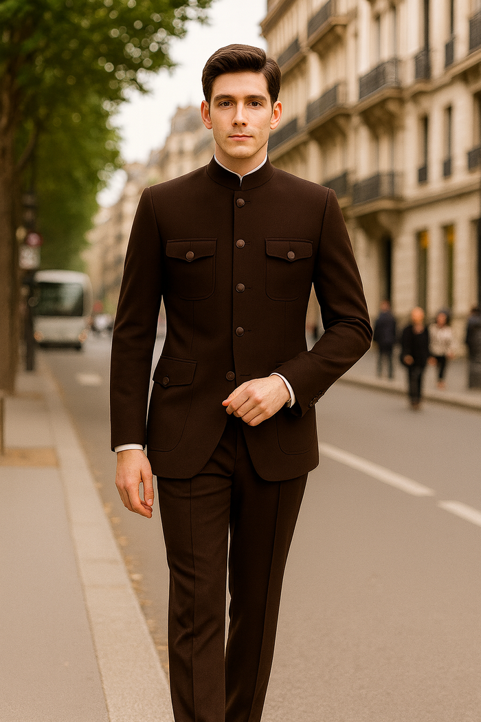 Apollo King Men's 2 Piece Nehru Style Suit Fashion Pockets