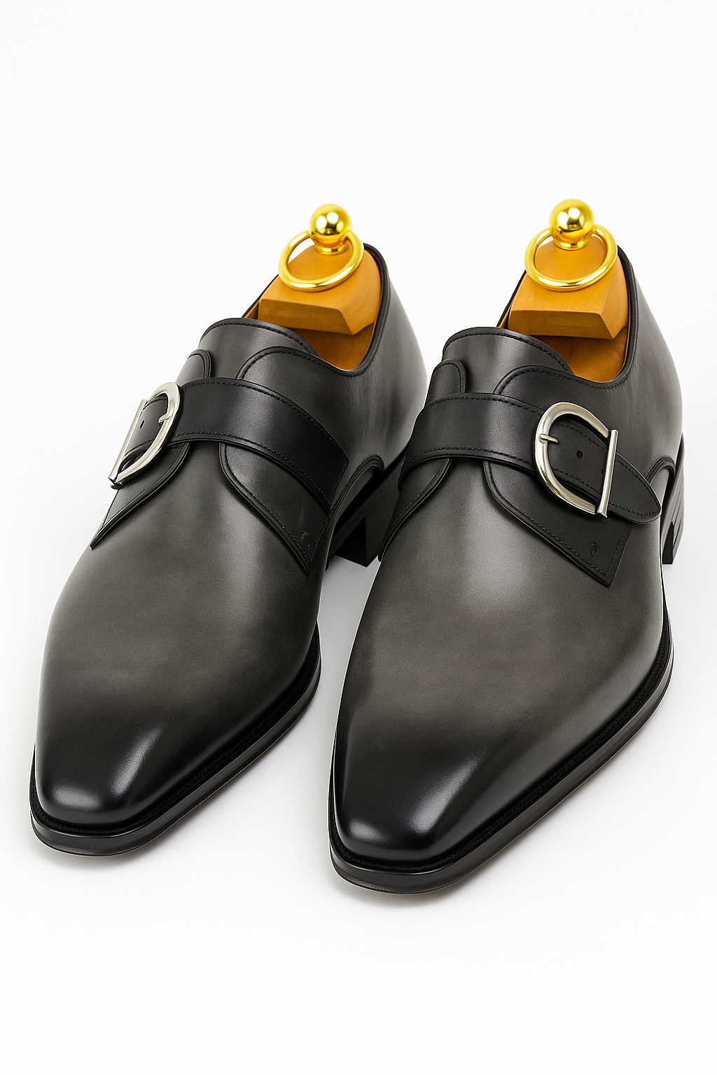 Mens Carrucci Classic Leather Fade Single D-Buckle Monk Strap Dress Shoe in Chestnut