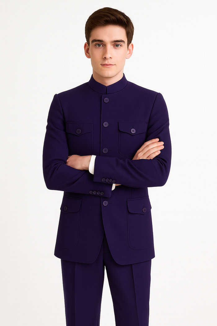 Apollo King Men's 2 Piece Nehru Style Suit Fashion Pockets