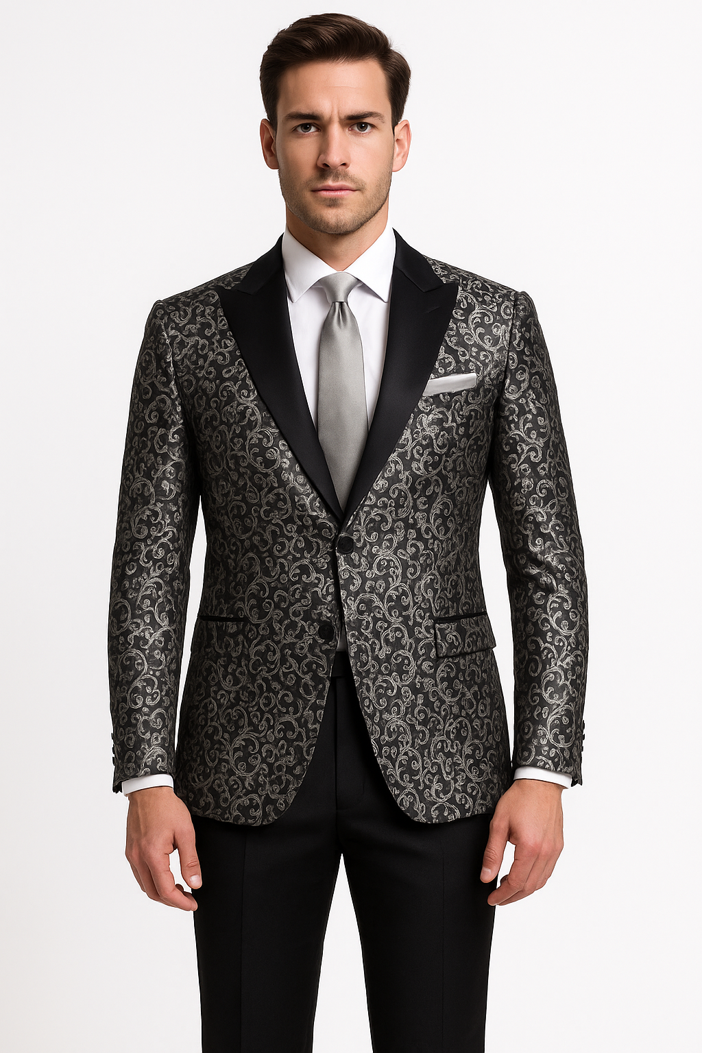 Paisley Blazer - Silver Tuxedo - Dinner Jacket - Prom Tuxedo