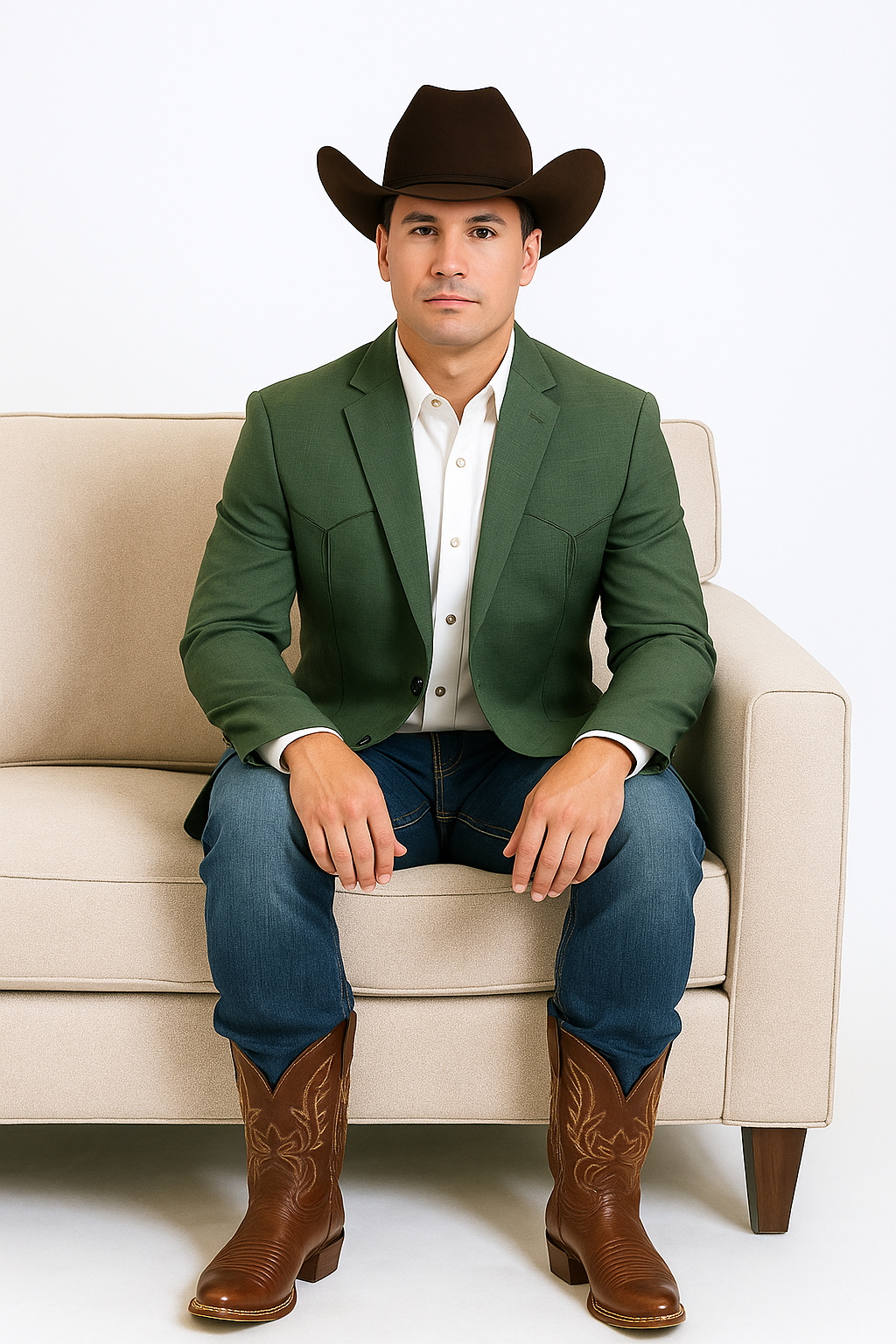 Double Button Green Western Blazer for Men