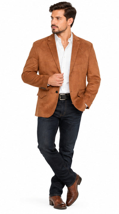 Mens SUEDE Cowboy Blazer Ultra Slim Fit LAM-510 in Color Camel