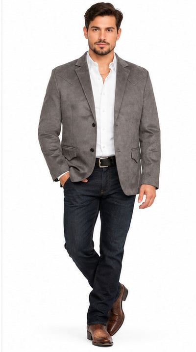 Mens SUEDE Cowboy Blazer Ultra Slim Fit LAM-510 in Color Gray