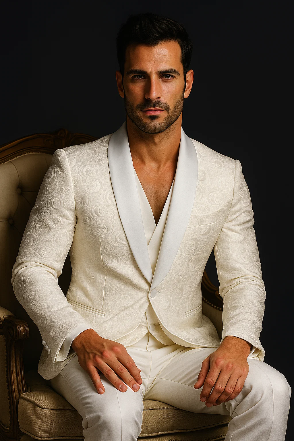 Alberto Nardoni Brand White Paisley Shawl Collar Tuxedo Dinner Jacket & Men's Blazer Sport Jacket