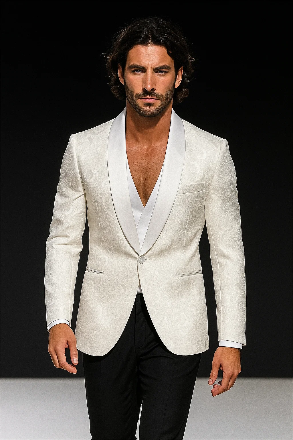 Alberto Nardoni Brand White Paisley Shawl Collar Tuxedo Dinner Jacket & Men's Blazer Sport Jacket