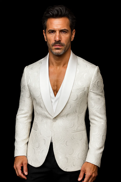 Alberto Nardoni Brand White Paisley Shawl Collar Tuxedo Dinner Jacket & Men's Blazer Sport Jacket