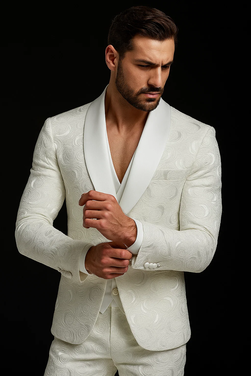 Alberto Nardoni Brand White Paisley Shawl Collar Tuxedo Dinner Jacket & Men's Blazer Sport Jacket