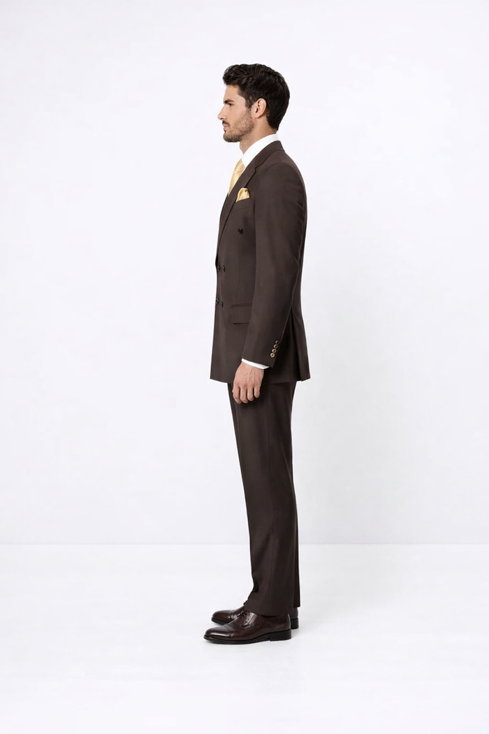 Brown 3 Piece Wool Suit with Baggy Pleated Pants