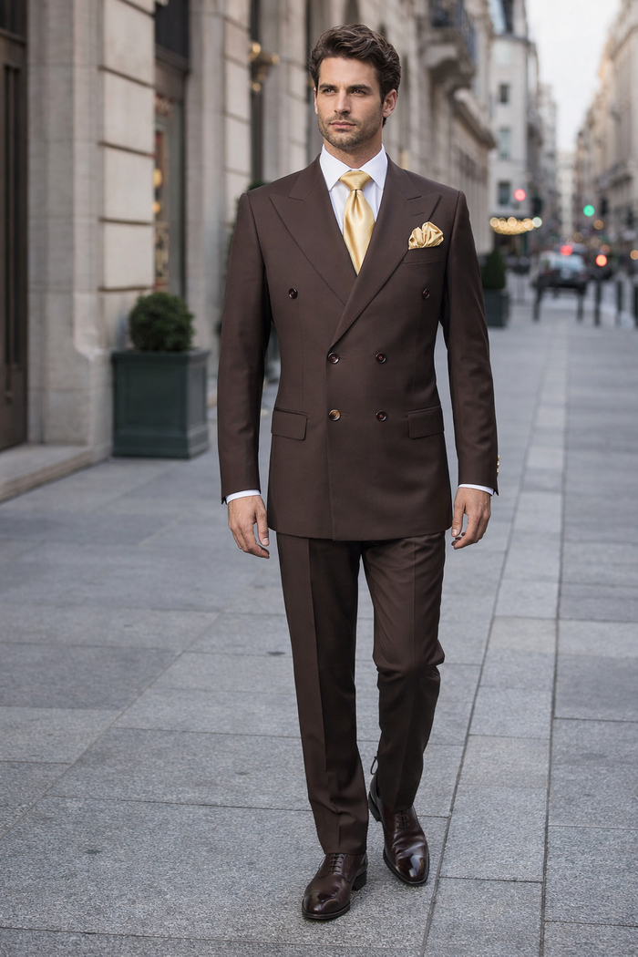 Brown 3 Piece Wool Suit with Baggy Pleated Pants