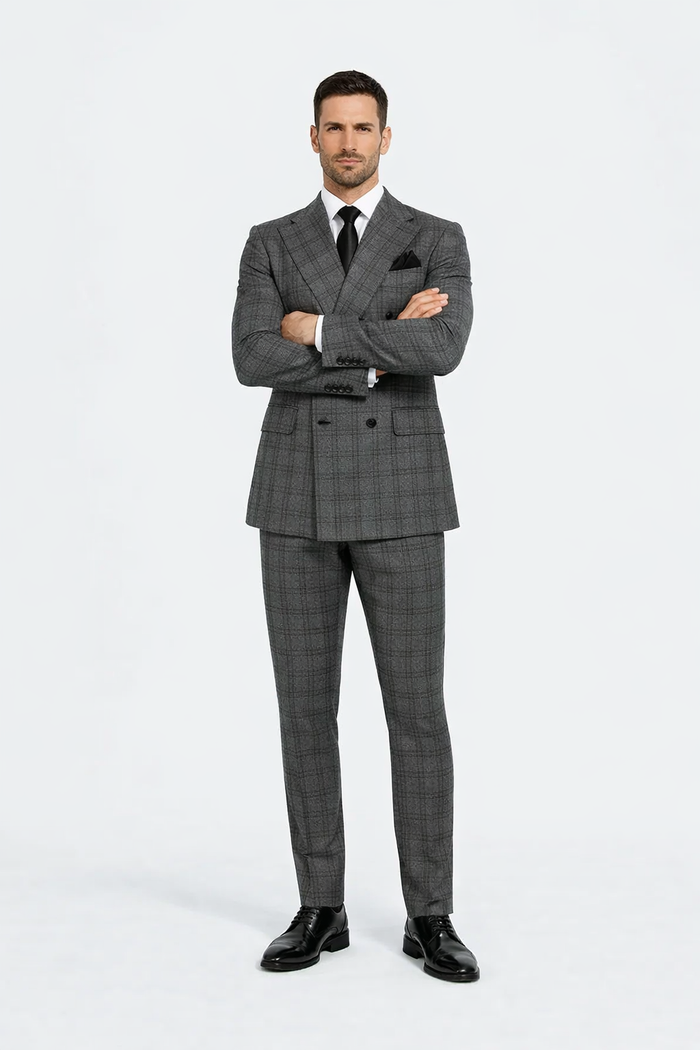 Rossiman Wool Suit with Wide-Leg Pleated Pants