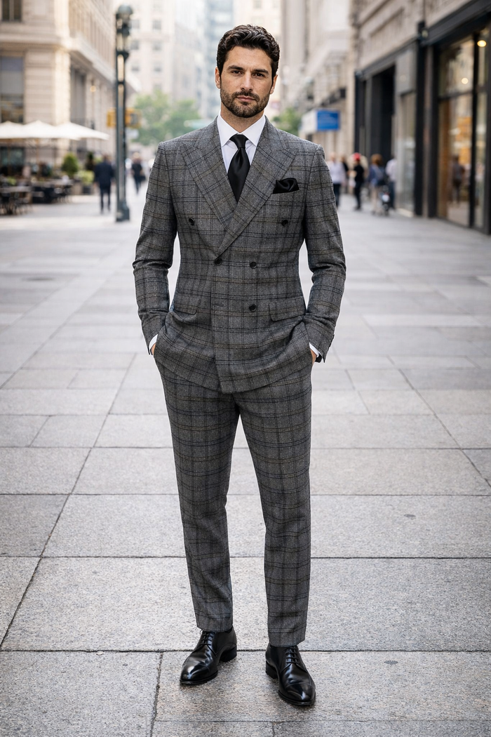 Rossiman Wool Suit with Wide-Leg Pleated Pants