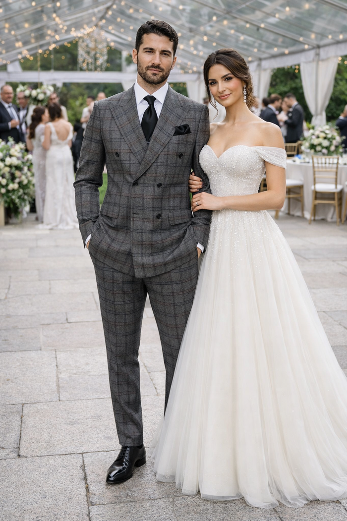 Rossiman Wool Suit with Wide-Leg Pleated Pants