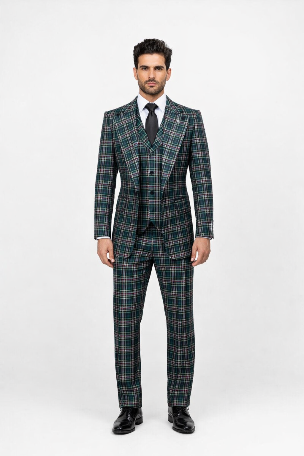 Green Wool Baggy Pleated Classic Suit by Rossiman