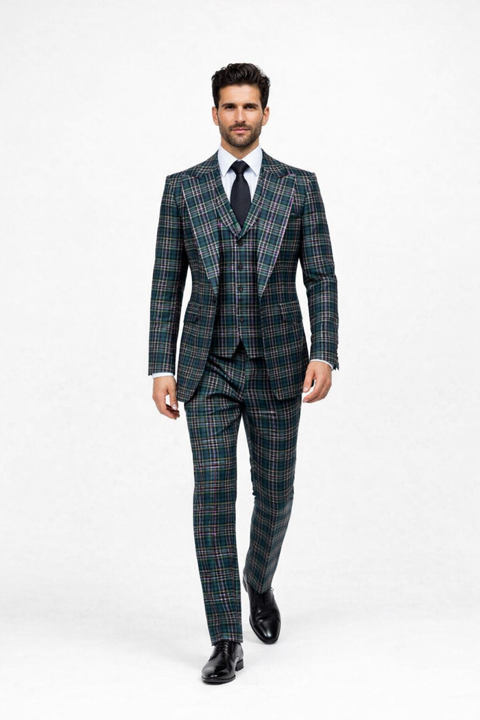 Green Wool Baggy Pleated Classic Suit by Rossiman
