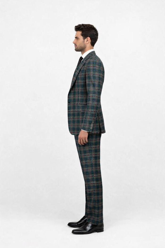 Green Wool Baggy Pleated Classic Suit by Rossiman