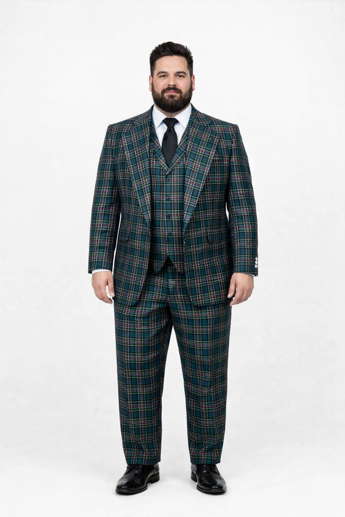 Green Wool Baggy Pleated Classic Suit by Rossiman