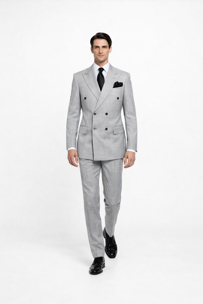 Rossiman Classic Fit Grey Wool Suit with Pleated Pants