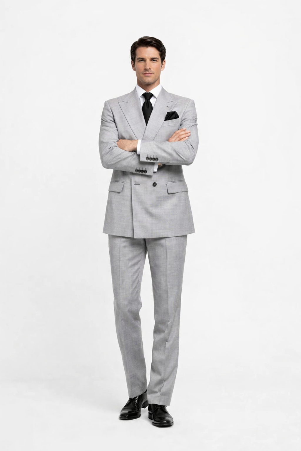 Rossiman Classic Fit Grey Wool Suit with Pleated Pants