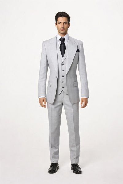 Grey Wool Classic 3 Piece Suit by Rossiman