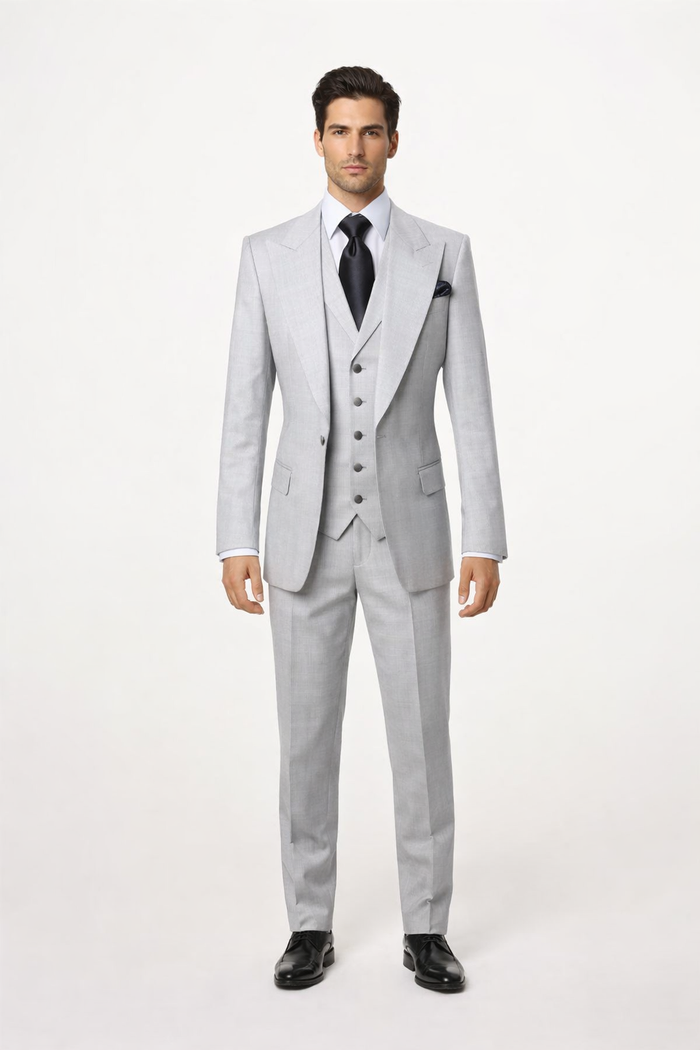 Grey Wool Classic 3 Piece Suit by Rossiman