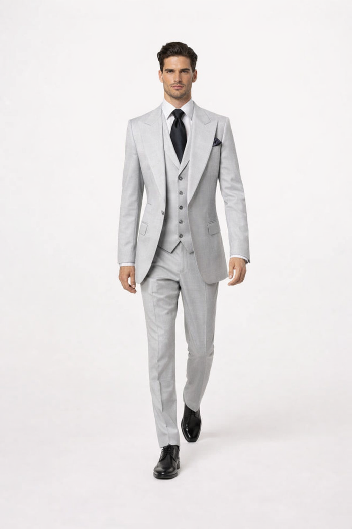 Grey Wool Classic 3 Piece Suit by Rossiman