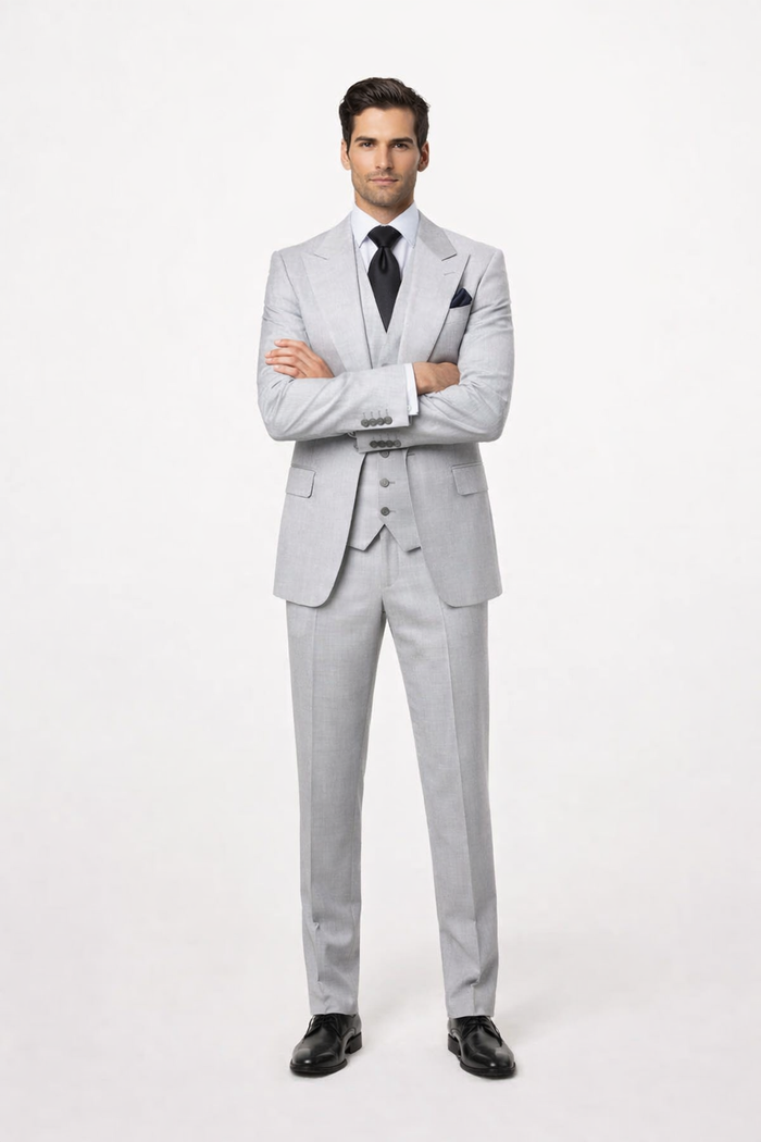 Grey Wool Classic 3 Piece Suit by Rossiman