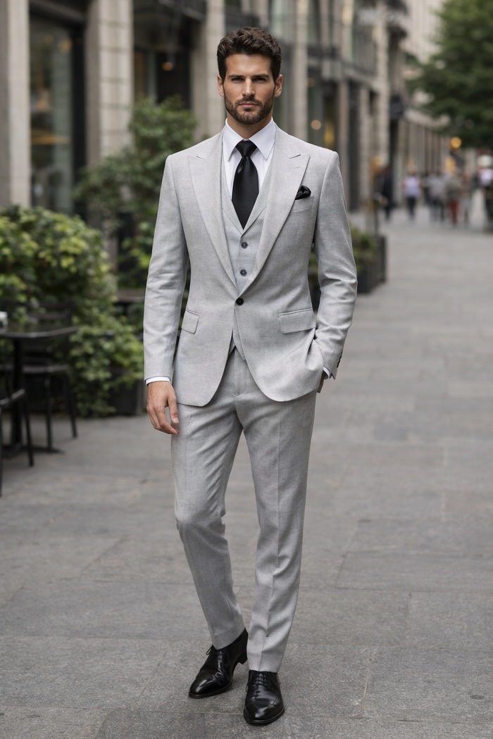 Grey Wool Classic 3 Piece Suit by Rossiman