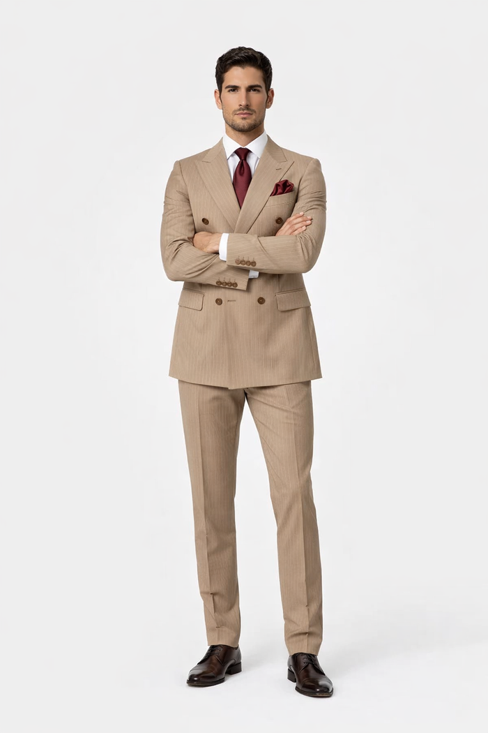 Rossiman Baggy Wool Pinstripe Suit, Classic Fit