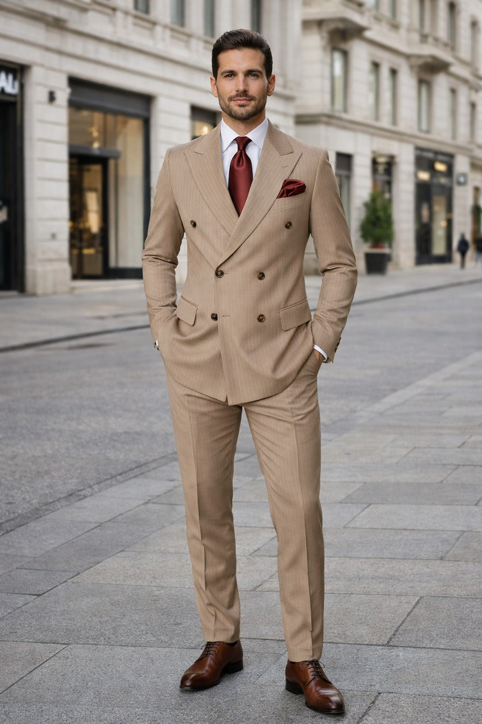 Rossiman Baggy Wool Pinstripe Suit, Classic Fit