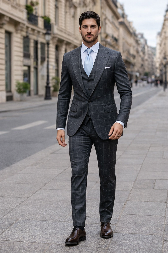 Navy Wool Baggy Pleated Suit by Rossiman