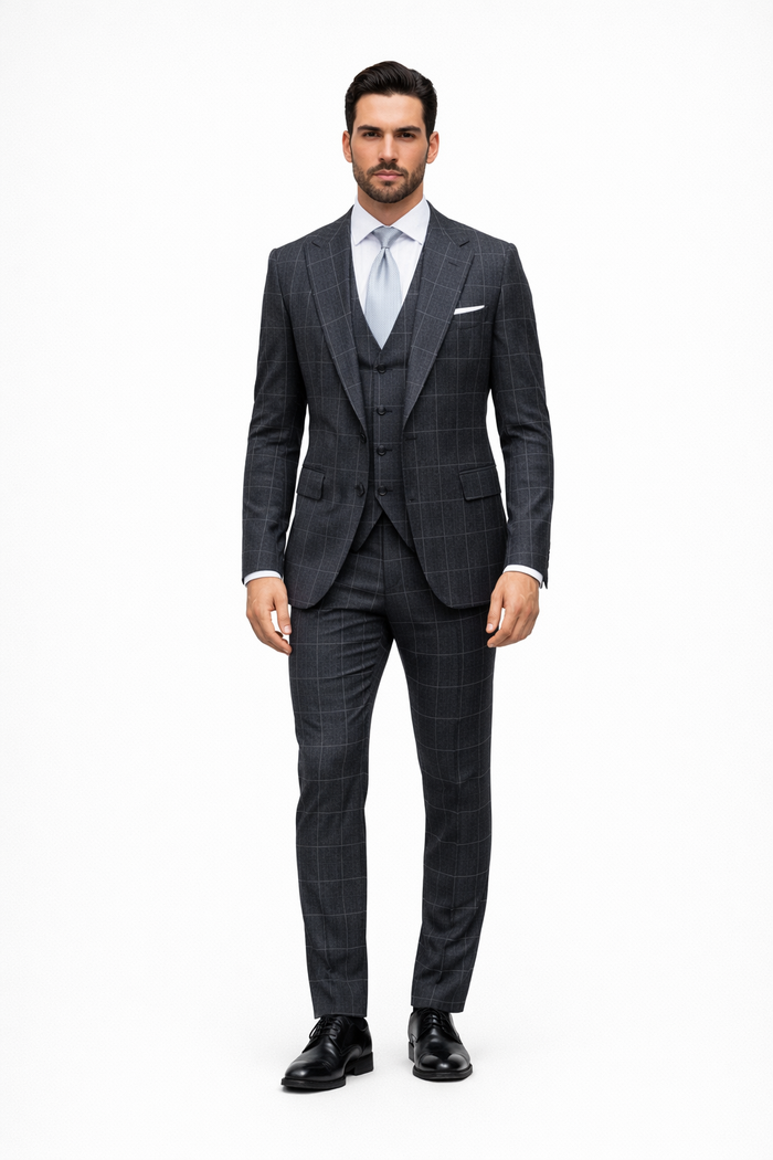 Navy Wool Baggy Pleated Suit by Rossiman